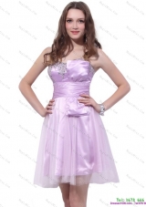 Plus Size Lilac Strapless Mini Length 2015 Prom Dresses with Ruffles and Beading