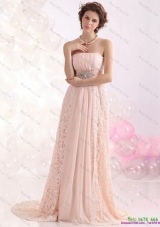 Popular Strapless Sequins and Lace Prom Dress with Brush Train