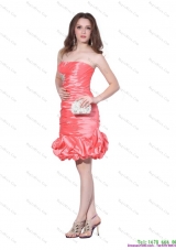 Perfect and Plus Size Strapless Watermelon Red Prom Dress with Beadings and Ruching