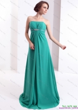 Affordable and Plus Size 2015 Strapless Brush Train Prom Dress with Beading and Ruching