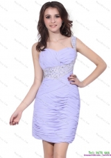 2015 Exclusive and Plus Size Lilac Mini Length Prom Dress with Rhinestones and Ruching