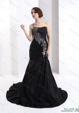 2015 Romantic and Plus Size One Shoulder Prom Dress with Brush Train