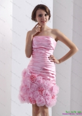 2015 Lovely and Plus Size Strapless Ruching Mini Length Prom Dress in Baby Pink