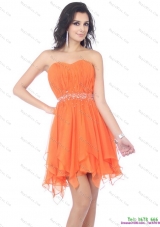 2015 Romantic and Plus Size Sweetheart Beading and Ruching Prom Dress in Orange