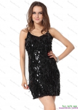 Gorgeous and Plus Size 2015 Black Spaghetti Straps Prom Dress with Sequins