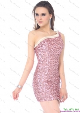 Elegant and Plus Size One Shoulder Sequins Mini Length Prom Dress for 2015