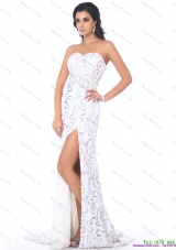 2015 Sexy Sweetheart Printed White High Low Prom Dress with High Slit