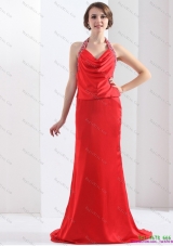 Remarkable Backless Halter Top 2015 Dama Dress in Coral Red