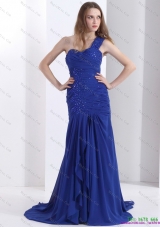 Pretty 2015 One Shoulder Dama Dress with Ruching and Beading