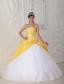 Yellow and White Ball Gown Strapless Floor-length Organza and Taffeta Appliques and Hand Flower Quinceanera Dress