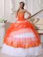 Orange and White Ball Gown Strapless Floor-length Taffeta and Organza Appliques Quinceanera Dress