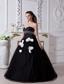 Black A-line / Princess Sweetheart Floor-length Organza Beading and Hand Made Flowers Prom Dress