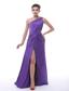 One Shoulder High Slit Purple Chiffon Floor-length Ruch 2013 Prom / Evening Dress