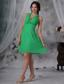 Spring Green Column / Sheath Halter Knee-length Chiffon Bridesmaid Dress