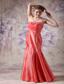 Elegant Coral Red Column Sweetheart Prom / Evening Dress Taffeta Beading