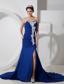 Best Peacock Blue Chiffon Sweetheart Prom Dress with Appliques and Ruch