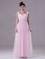 Pink Custom Made Prom Dress With Square Beading Tulle and Floor-length