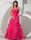Hot Pink A-line Strapless Floor-length Organza Beading Prom Dress