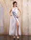 One Shoulder Prom Dress With Beaded and High Slit Ankle-length Chiffon