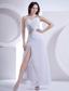 Beading Decorate One Shoulder and Wasit High Slit Ankle-length White Chiffon 2013 Prom Dress