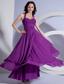 Ruching Decorate Up Bodice Purple Chiffon Ankle-length Halter 2013 Prom Dress