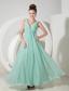 The Most Popular Apple Green Empire V-neck Prom / Evening Dress Chiffon Beading Floor-length