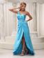 Ruched Decorate One Shoulder High Slit Aqua Blue Taffeta Prom / Evening Dress For 2013 Beaded Decorate Wasit