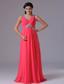Coral Red V-neck Beading and Ruch Prom Dress With Floor-length In Norwalk Connecticut