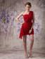 Low price Red Column One Shoulder Prom Dress Chiffon Ruch Mini-length