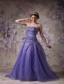 Lilac A-line Strapless Brush Train Organza Appliques Prom / Evening Dress