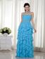 Aqua Blue Empire Strapless Floor-length Chiffon Beading Prom Dress