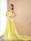 Light Yellow Column/Sheath Sweetheart Watteau Train Elastic Woven Satin Beading Prom Dress