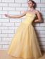Light Yellow A-line Sweetheart Floor-length Tulle and Taffeta Ruch Prom Dress