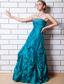 Teal A-line Strapless Floor-length Taffeta Beading Prom Dress