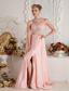 Baby Pink Empire Sweetheart Chiffon Beading Prom Dress Brush Train