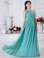 Turquoise Empire One Shoulder Prom Dress Chiffon Appliques Floor-length