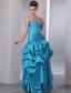 Blue Column Sweetheart Floor-length Taffeta Beading and Pick-ups Prom Dress