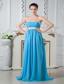 Teal Empire Strapless Brush Train Chiffon Ruch and Beading Prom Dress