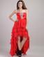 Red Empire Sweetheart High-low Organza Beading Prom Dress