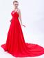 Red Empire One Shoulder Court Train Chiffon Appliques Homecoming Dress