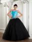 Baby Blue and Black A-line Sweetheart Floor-length Tulle Appliques Prom Dress