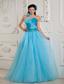 Teal A-line / Princess Sweetheart Floor-length Chiffon Beading Prom Dress