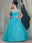 Teal Column One Shoulder Floor-length Tulle and Taffeta Appliques Prom Dress