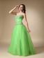 Spring Green A-line Sweetheart Floor-length Taffeta and Tulle Beading Prom Dress