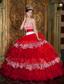 Red Ball Gown Strapless Floor-length Organza and Zebra Ruffles Quinceanera Dress