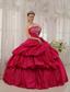 Coral Red Ball Gown Strapless Floor-length Taffeta Beading Quinceanera Dress