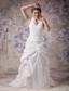 Beautiful A-line Halter Court Train Taffeta Hand Made Flowers Wedding Dress