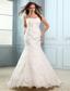 Luxurious Mermaid Strapless Court Train Satin Lace and Belt Wedding Dress