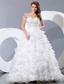Gorgeous A-line Sweetheart Court Train Satin and Organza Beading and Ruffles Wedding Dress