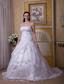 Modest A-line Strapless Court Train Taffeta and Organza Hand Made Flower Wedding Dress